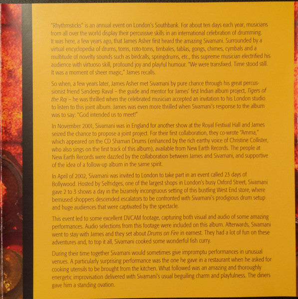 James Asher And Sivamani* : Drums On Fire (CD, Album, Enh)