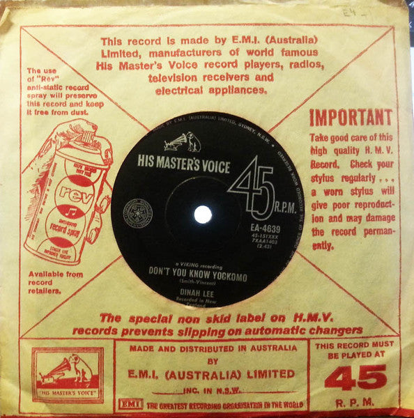 Dinah Lee : Don't You Know Yockomo (7", Single, Mono)