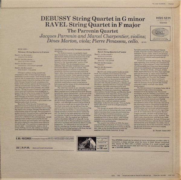 Debussy* / Ravel*, The Parrenin Quartet* : Quartet In G Minor / Quartet In F Major (LP)