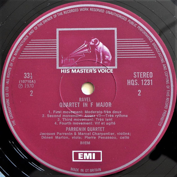 Debussy* / Ravel*, The Parrenin Quartet* : Quartet In G Minor / Quartet In F Major (LP)