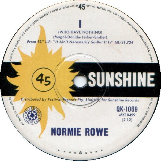 Normie Rowe : I (Who Have Nothing) (7", Single)
