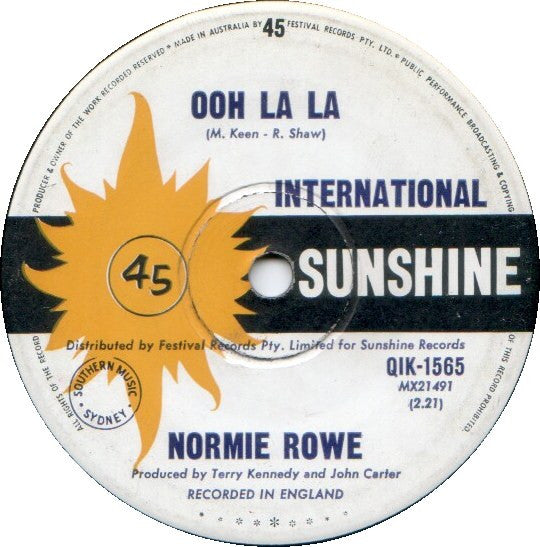 Normie Rowe : Ooh La La (7", Single, Mono)