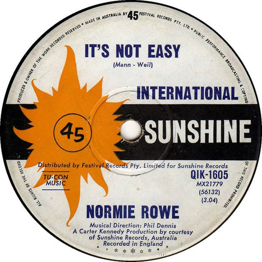 Normie Rowe : It's Not Easy (7", Single)