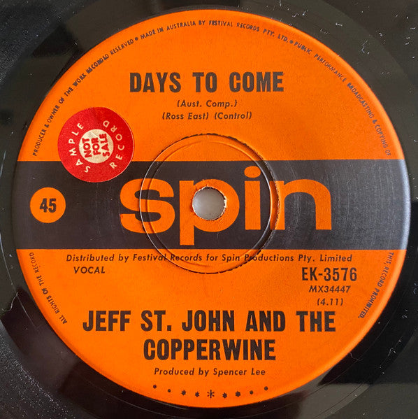 Jeff St. John And The Copperwine : Days To Come (7", Single)
