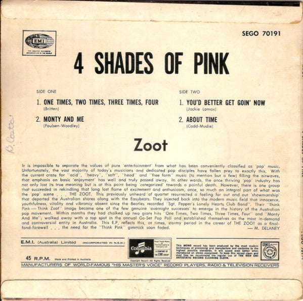 Zoot (2) : 4 Shades Of Pink (7", EP)
