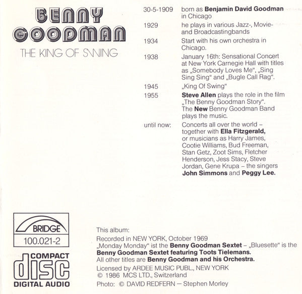 Benny Goodman : The King Of Swing (CD, Comp, RP)