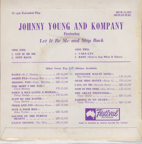 Johnny Young & Kompany : Featuring Let It Be Me And Step Back (7", EP)