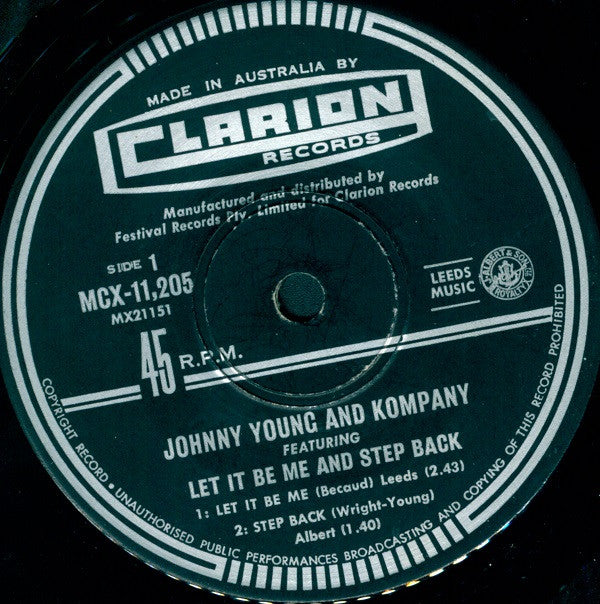 Johnny Young & Kompany : Featuring Let It Be Me And Step Back (7", EP)