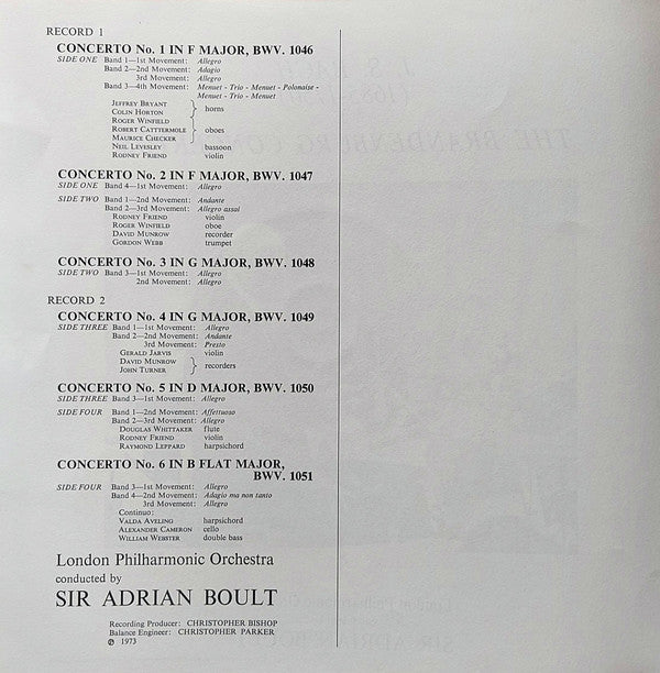 J.S. Bach*, London Philharmonic Orchestra, Sir Adrian Boult : The Brandenburg Concertos (Box + 2xLP, Album)