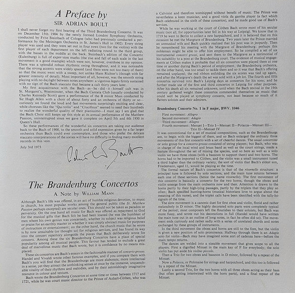 J.S. Bach*, London Philharmonic Orchestra, Sir Adrian Boult : The Brandenburg Concertos (Box + 2xLP, Album)