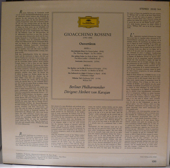 Rossini* - Berliner Philharmoniker · Herbert von Karajan : Ouvertüren (LP, RE)