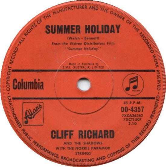 Cliff Richard & The Shadows : Summer Holiday (7", Single)