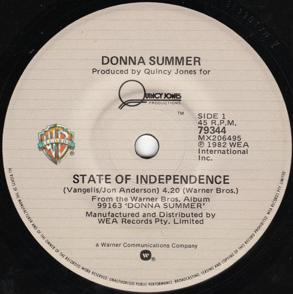 Donna Summer : State Of Independence (7", Single)