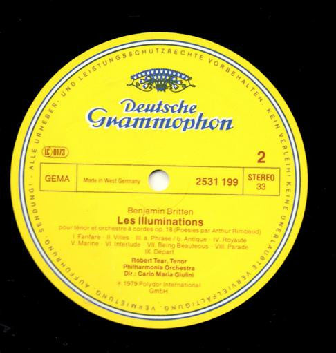 Benjamin Britten, Robert Tear · Dale Clevenger, Chicago Symphony Orchestra / Philharmonia Orchestra, Carlo Maria Giulini : Serenade For Tenor, Horn & Strings · Les Illuminations (LP)