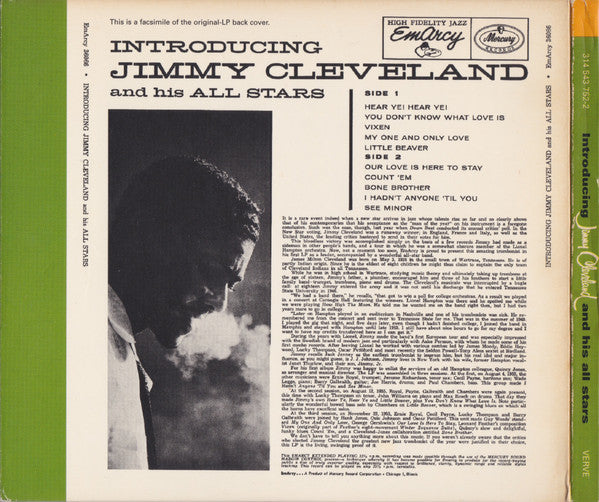 Jimmy Cleveland And His All Stars : Introducing Jimmy Cleveland And His All Stars (CD, Album, Mono, Ltd, RE, RM)