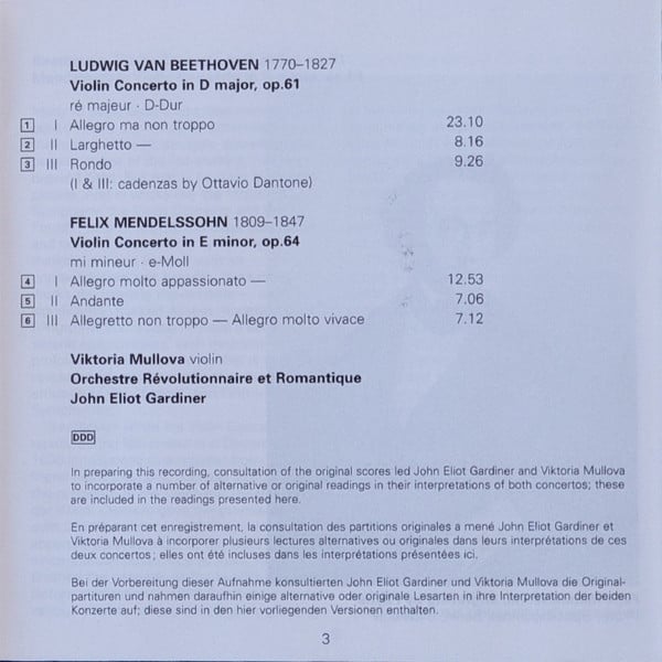 Beethoven* • Mendelssohn* – Viktoria Mullova, John Eliot Gardiner, Orchestre Révolutionnaire Et Romantique : Violin Concertos (CD)