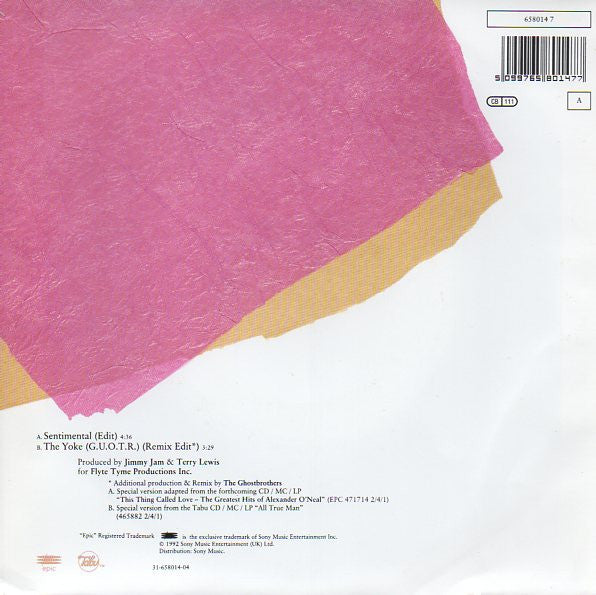 Alexander O'Neal : Sentimental / The Yoke (7", Single)