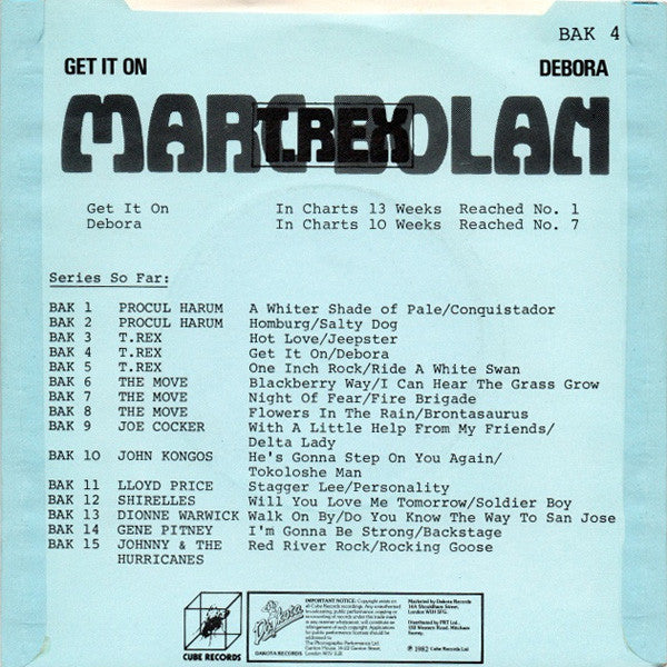Marc Bolan / T. Rex : Get It On / Debora (7", Single, RE)