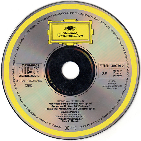 Beethoven* / Wiener Philharmoniker, Claudio Abbado, Maurizio Pollini, Konzertvereinigung Wiener Staatsopernchor : Symphonie No. 6 »Pastorale« · Chor-Fantasie · Meeresstille Und Glückliche Fahrt = Choral Fantasy ∙ Calm Sea And Prosperous Voyage (CD, Album)