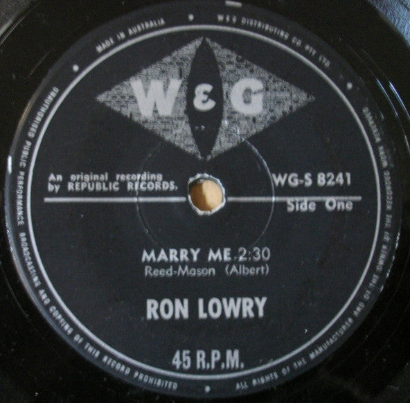 Ron Lowry : Marry Me (7", Single)