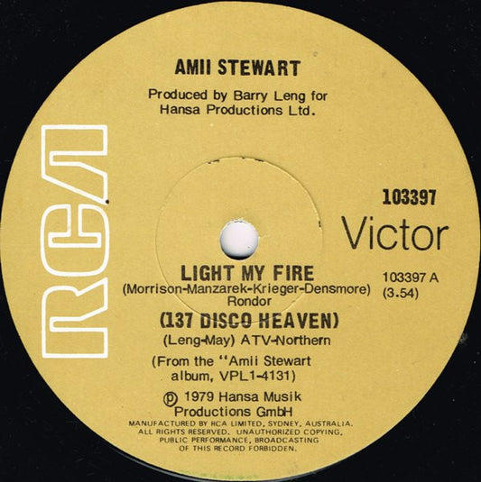 Amii Stewart : Light My Fire (7", Single)
