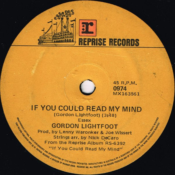 Gordon Lightfoot : If You Could Read My Mind (7", Single)