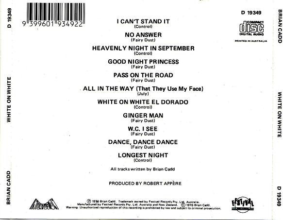 Brian Cadd : White On White (CD, Album, RE)