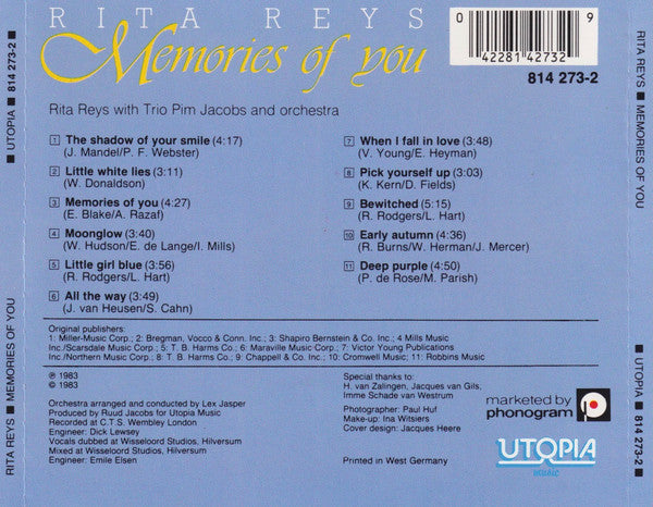 Rita Reys With Trio Pim Jacobs* : Memories Of You (CD, Album)
