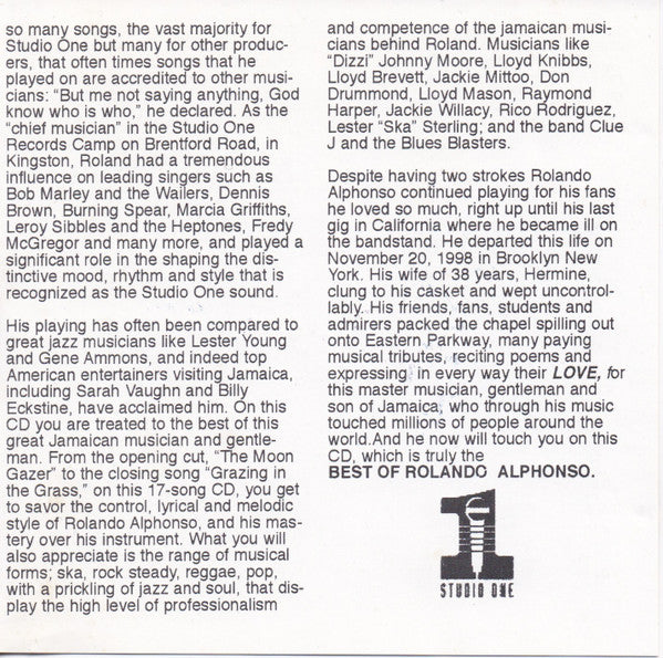 Rolando Alphonso* : Best Of Rolando Alphonso (CD, Comp)
