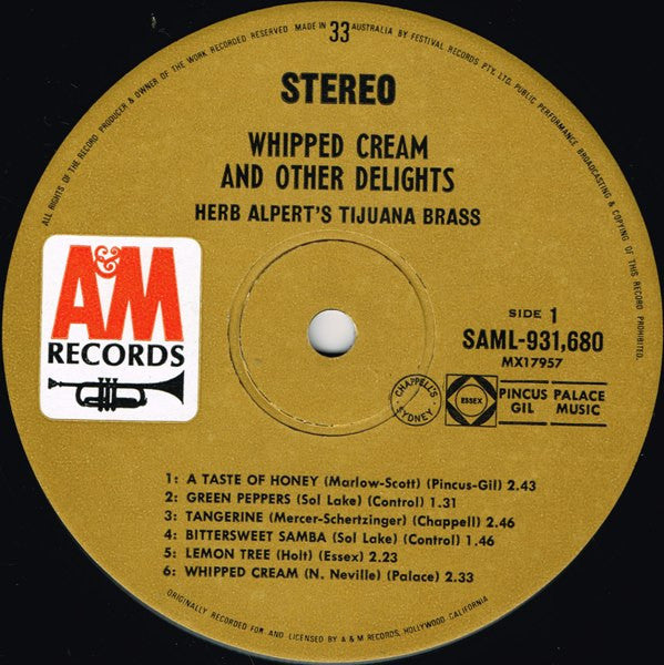 Herb Alpert & The Tijuana Brass : Whipped Cream & Other Delights (LP, Album, RE)