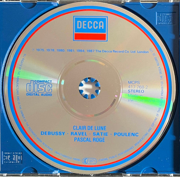 Pascal Rogé / Debussy*, Ravel*, Satie*, Poulenc* : Clair De Lune (CD, Album, Comp, RM)