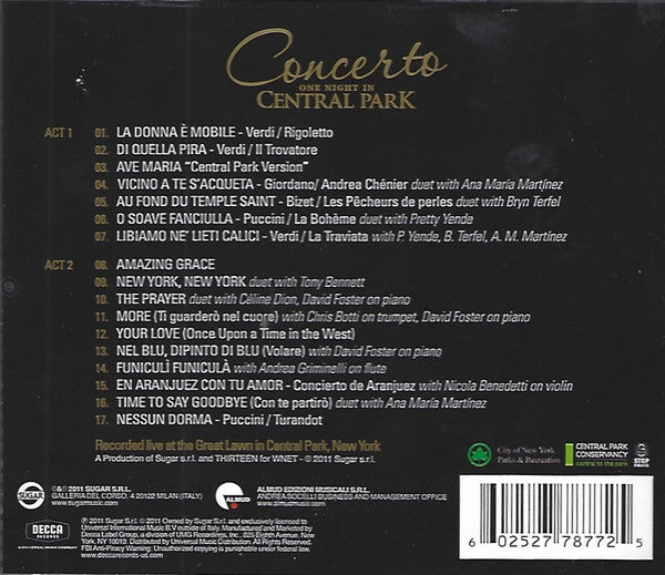 Andrea Bocelli : Concerto: One Night In Central Park (CD, Album)