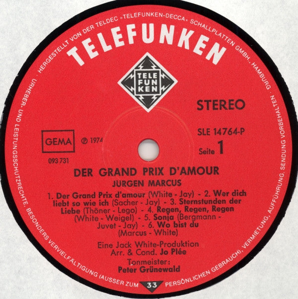 Jürgen Marcus : Der Grand Prix D'Amour (LP, Album)