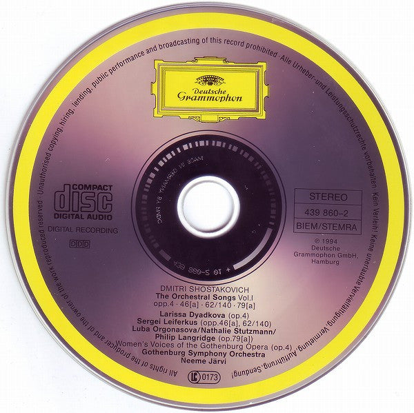 Shostakovich* - Luba Orgonasova · Nathalie Stutzmann · Larissa Dyadkova* · Philip Langridge · Sergei Leiferkus, Gothenburg Symphony Orchestra* · Neeme Järvi : The Orchestral Songs (Volume 1) (CD)