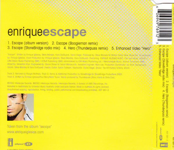 Enrique Iglesias : Escape (CD, Single, Enh)