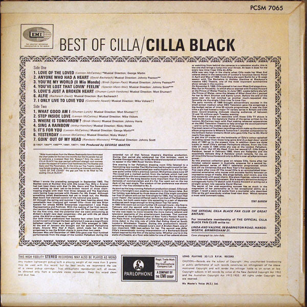 Cilla Black : Best Of Cilla (LP, Comp)