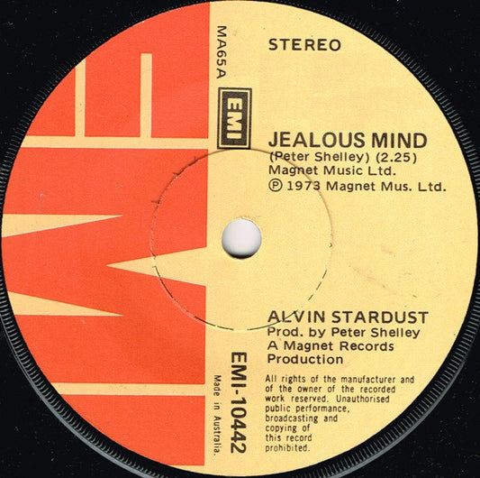 Alvin Stardust : Jealous Mind (7", Single)