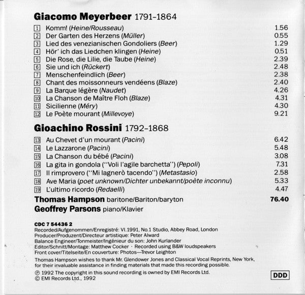 Thomas Hampson : Rossini & Meyerbeer (CD, Album)