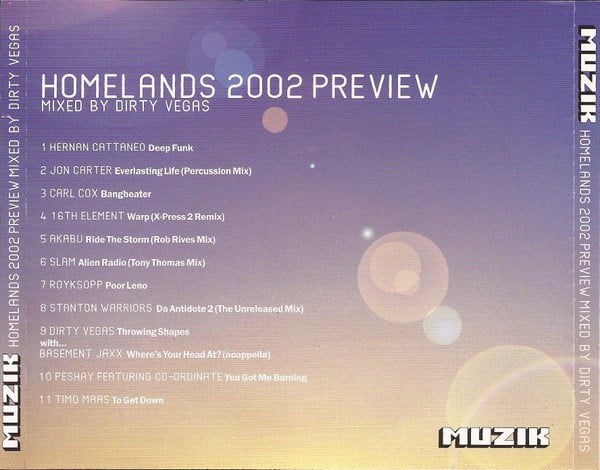 Dirty Vegas : Homelands 2002 Preview (CD, Mixed)