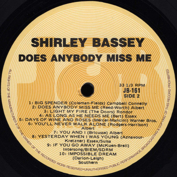 Shirley Bassey : Does Anybody Miss Me (LP, Comp)