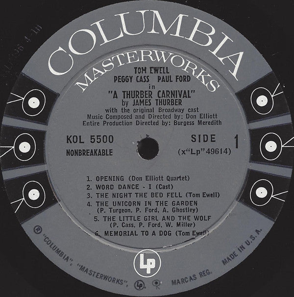 Original Broadway Cast*, Tom Ewell, Peggy Cass, Paul Ford (8) : A Thurber Carnival (LP, Mono)