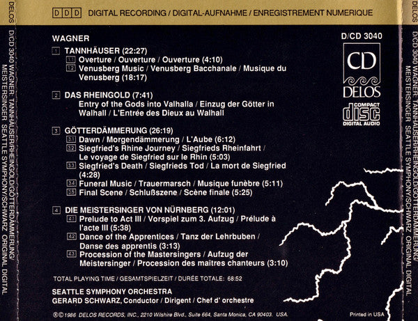 Wagner* / Seattle Symphony* / Gerard Schwarz : Tannhäuser - Das Rheingold - Götterdämmerung - Die Meistersinger Von Nürnberg (CD, Album)