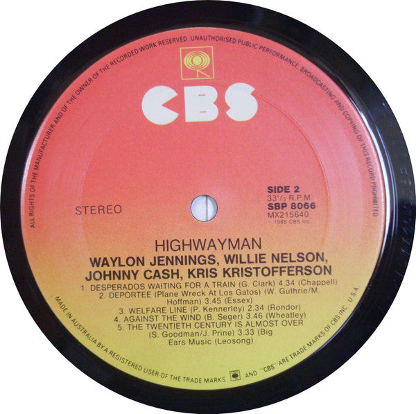 Waylon Jennings, Willie Nelson, Johnny Cash, Kris Kristofferson : Highwayman (LP, Album)