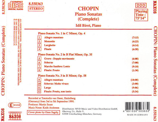 Chopin*, Idil Biret : Piano Sonatas No.1, Op. 4 • No. 2, Op. 35 • No. 3, Op. 58 (CD, Album, RP)