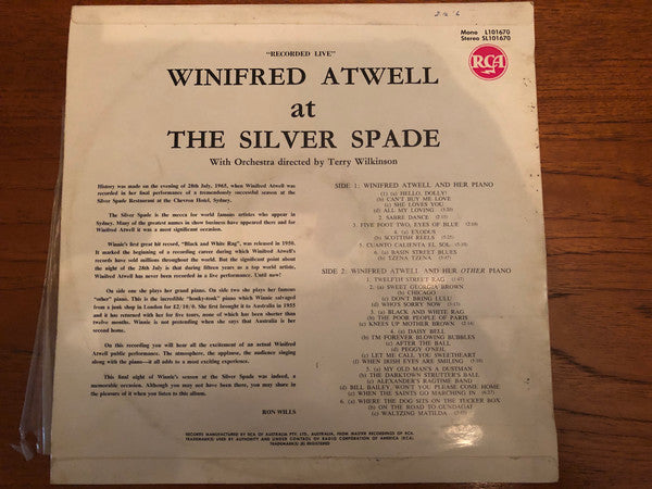 Winifred Atwell : Winifred Atwell At The Silver Spade (LP, Mono)