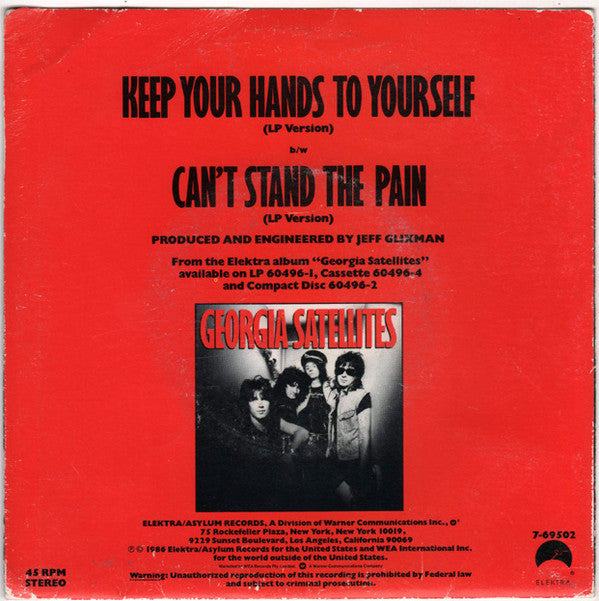 The Georgia Satellites : Keep Your Hands To Yourself (7", Single, Pic)