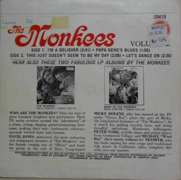 The Monkees : The Monkees Volume 2 (7", EP, Mono)