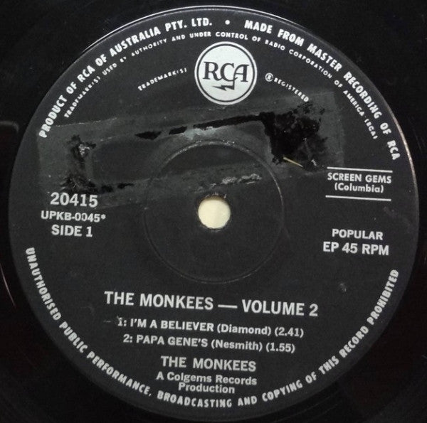 The Monkees : The Monkees Volume 2 (7", EP, Mono)