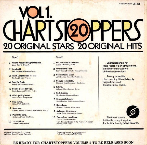 Various : 20 Chartstoppers Vol 1. (LP, Comp, Mono)
