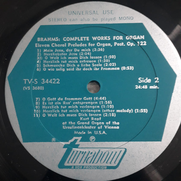 Brahms* - Kurt Rapf : Complete Works For Organ (LP)